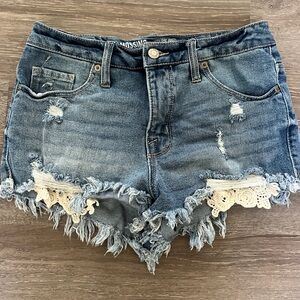 Mossimo Supply Co. Light Blue Distressed Denim Shorts with Lace Accent size 4